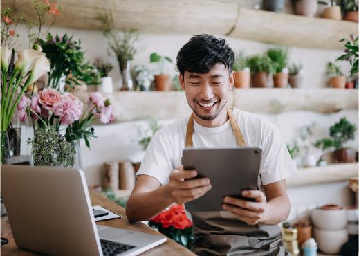 Worker holding iPad
